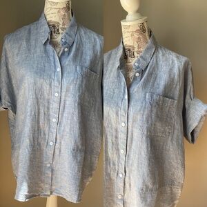 Athleta Anguilla 100% Linen Light Blue Button-Up Shirt